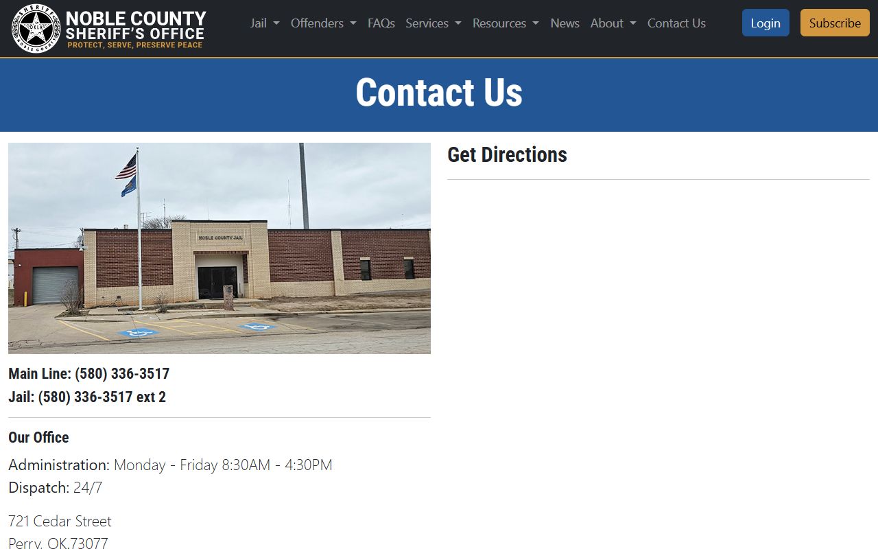 Noble County Jail contact information for inmate lookup