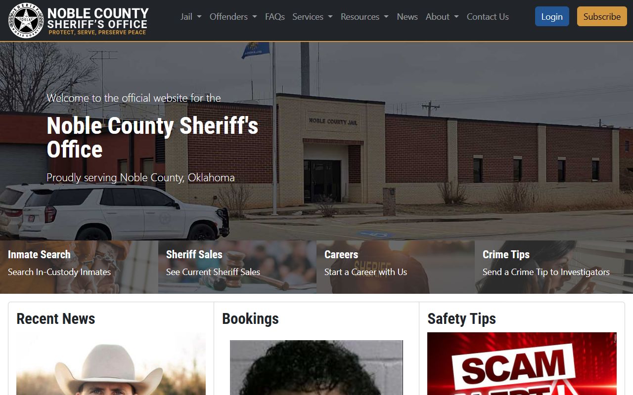 Noble County inmate population sheriff website navigation