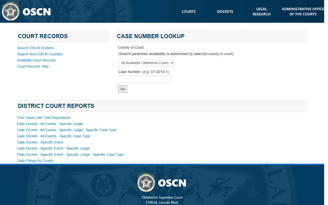OSCN Noble County court records after arrest search page